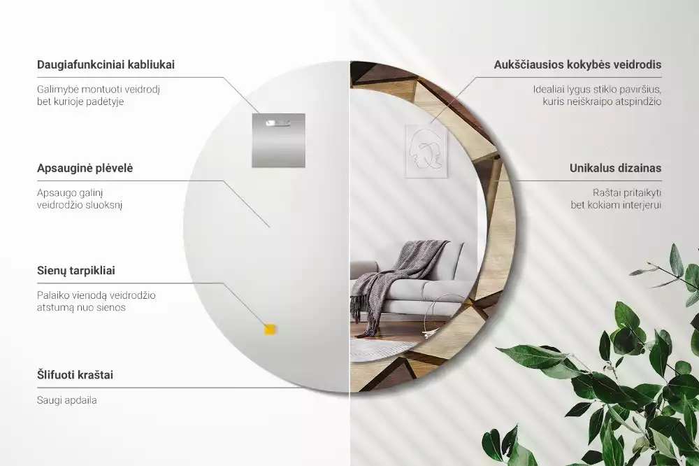 Bedrukte ronde spiegel Geometrisch hout 3D