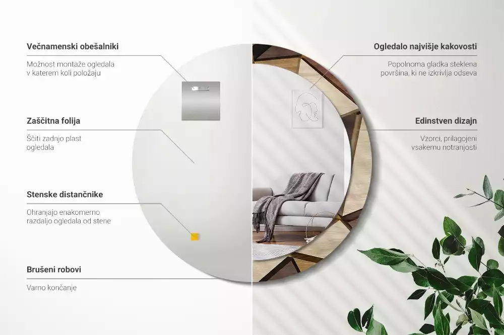 Bedrukte ronde spiegel Geometrisch hout 3D