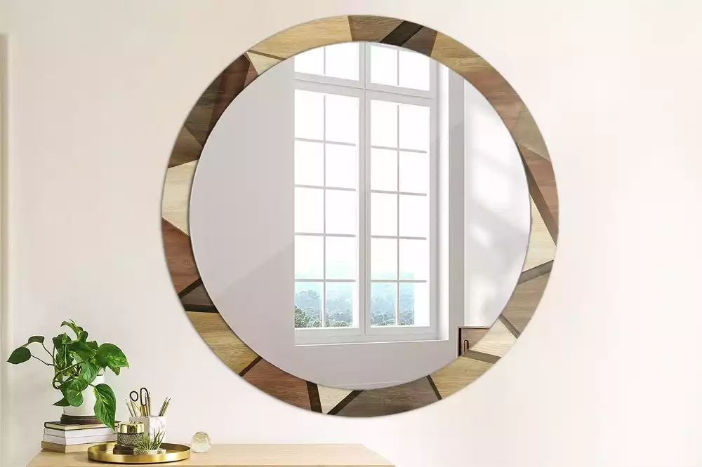 Bedrukte ronde spiegel Geometrisch hout 3D