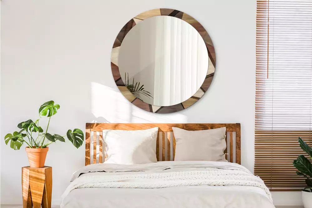 Bedrukte ronde spiegel Geometrisch hout 3D