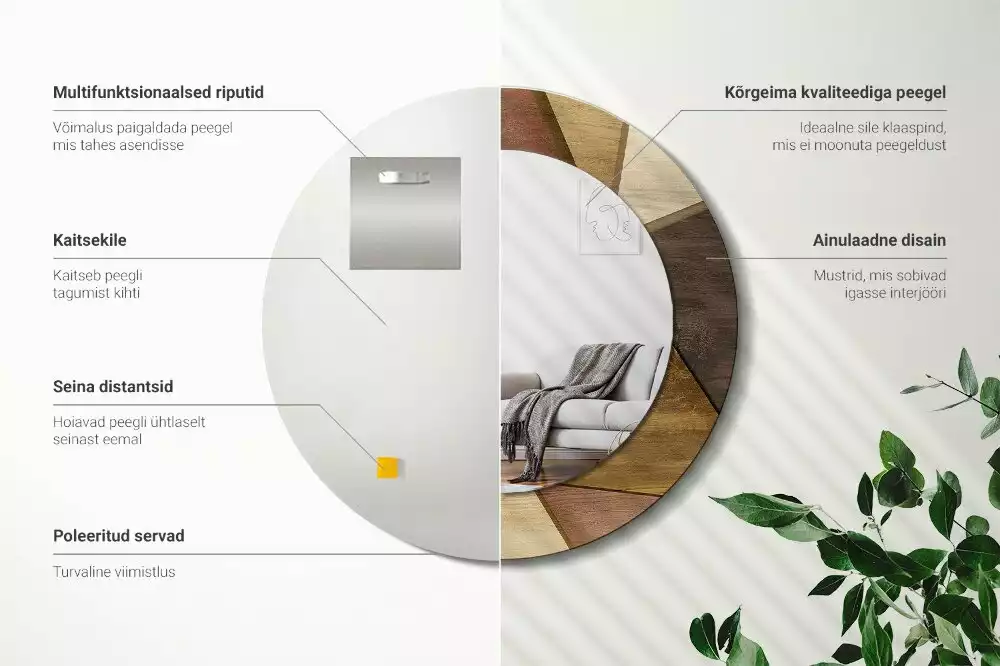 Bedrukte ronde spiegel Geometrisch hout 3D