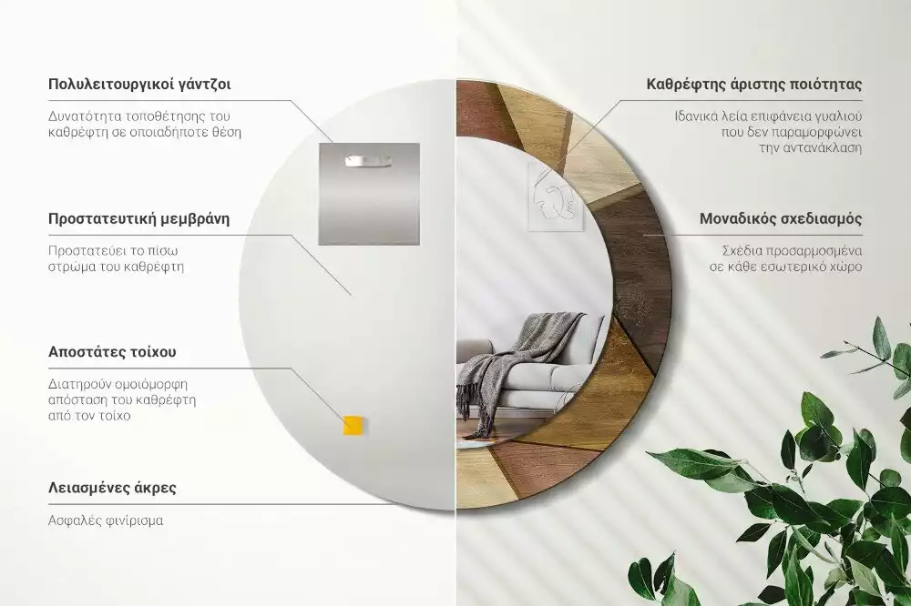 Bedrukte ronde spiegel Geometrisch hout 3D
