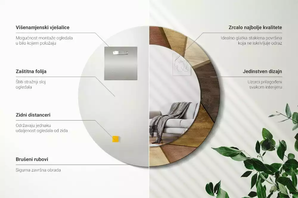 Bedrukte ronde spiegel Geometrisch hout 3D