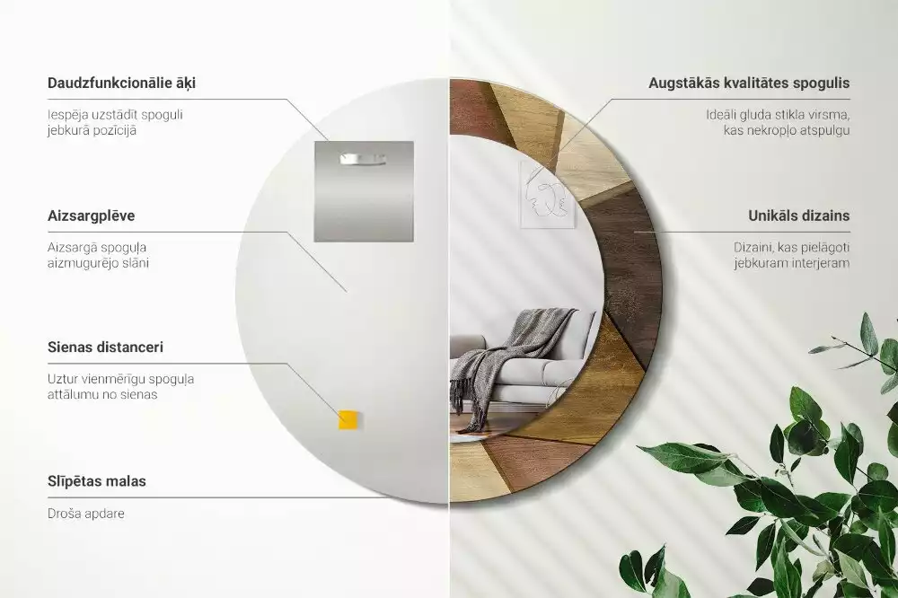 Bedrukte ronde spiegel Geometrisch hout 3D