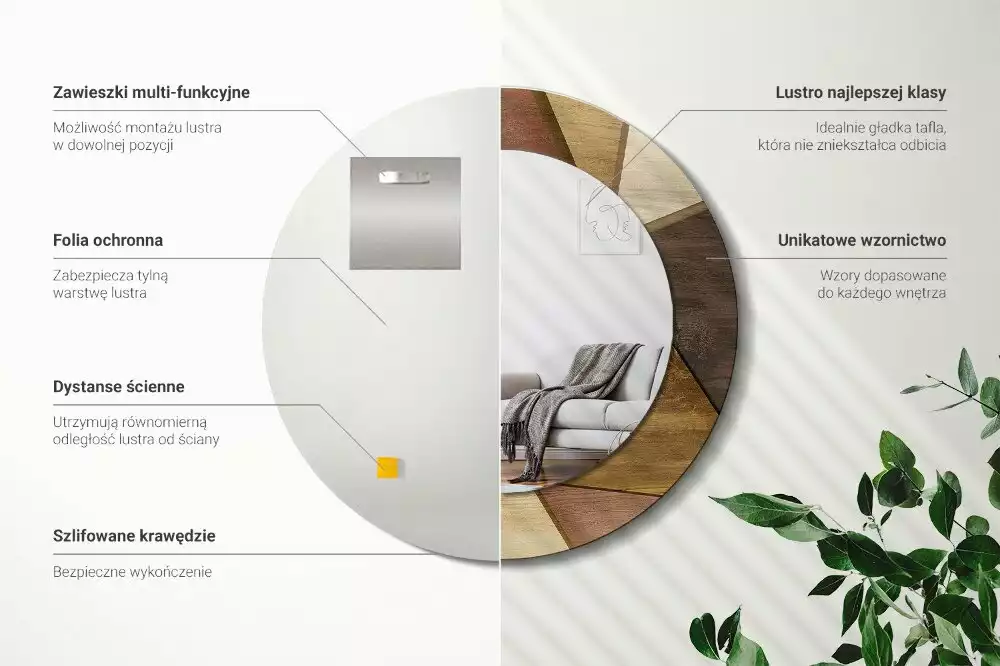 Bedrukte ronde spiegel Geometrisch hout 3D