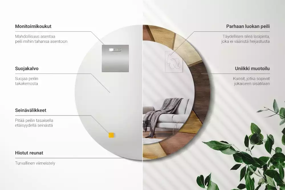 Bedrukte ronde spiegel Geometrisch hout 3D