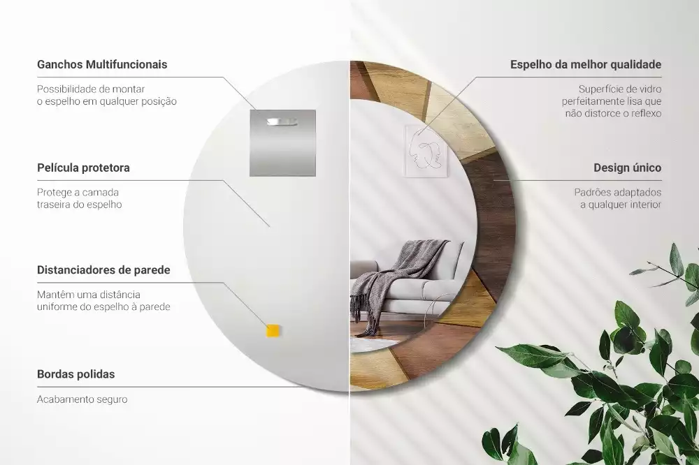 Bedrukte ronde spiegel Geometrisch hout 3D