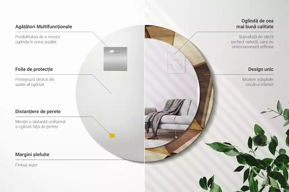 Bedrukte ronde spiegel Geometrisch hout 3D