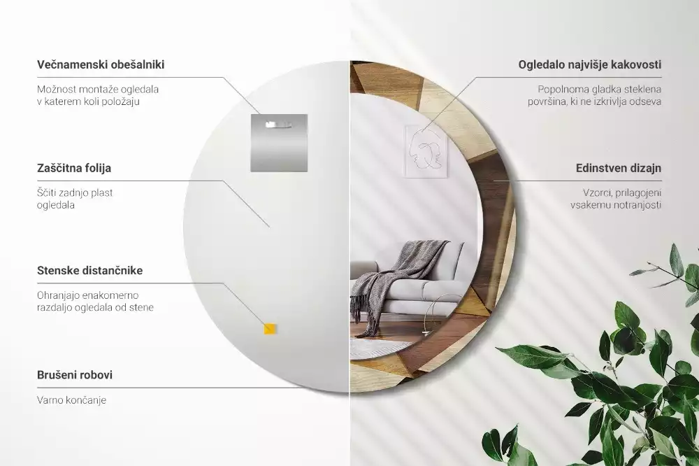 Bedrukte ronde spiegel Geometrisch hout 3D