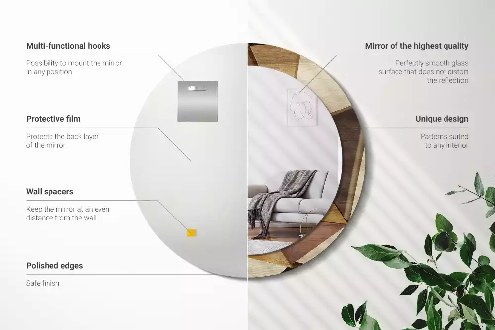 Bedrukte ronde spiegel Geometrisch hout 3D