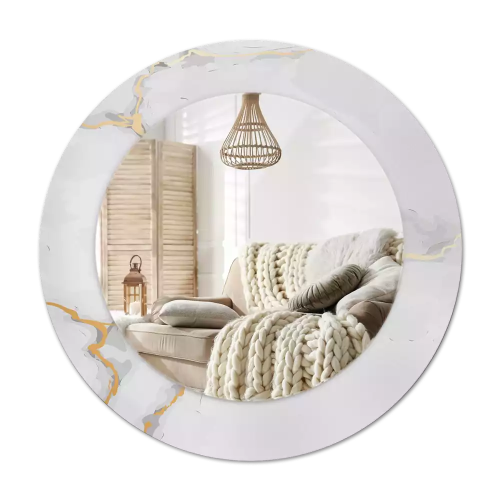 Ronde spiegel met decoratie Wit marmer