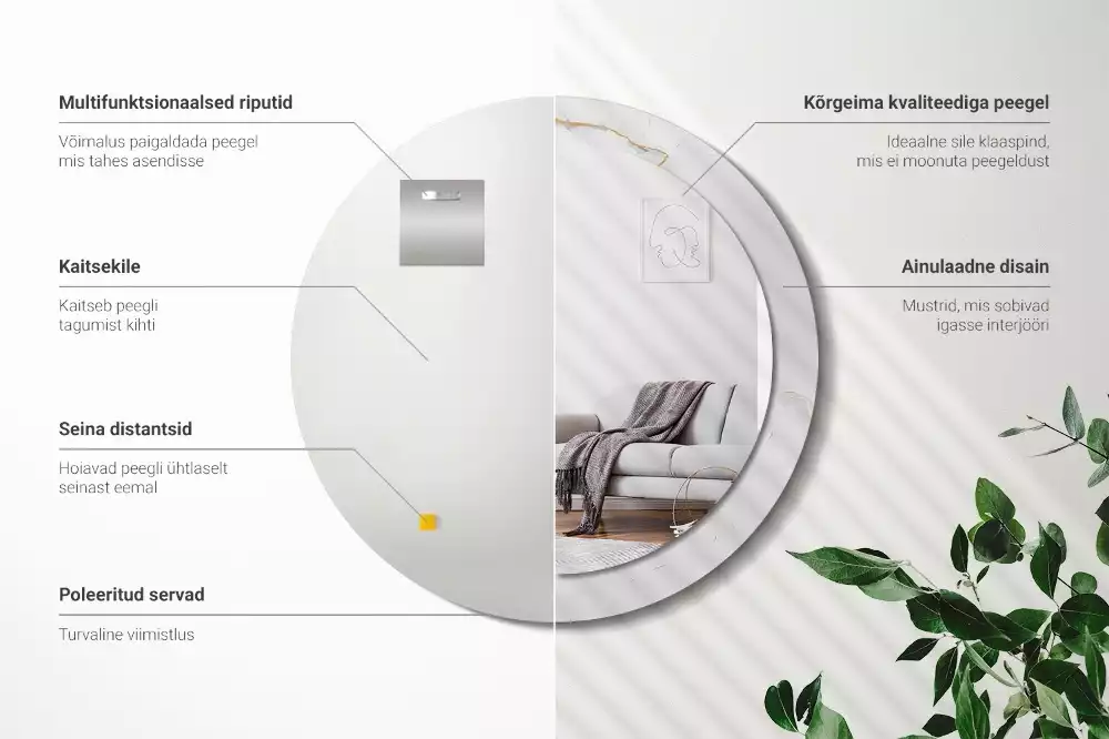 Ronde spiegel met decoratie Wit marmer