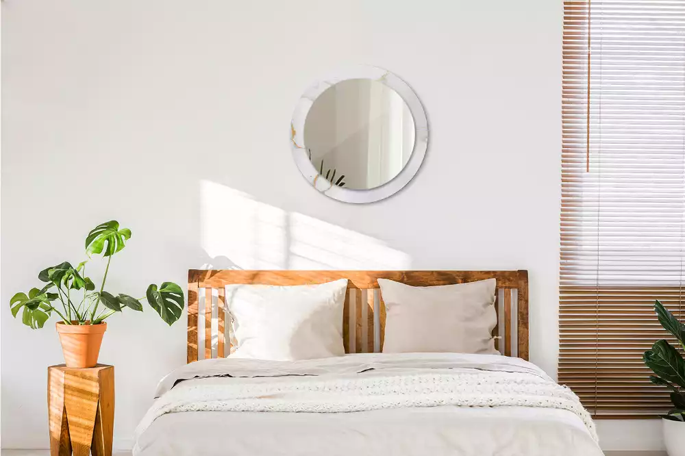 Ronde spiegel met decoratie Wit marmer