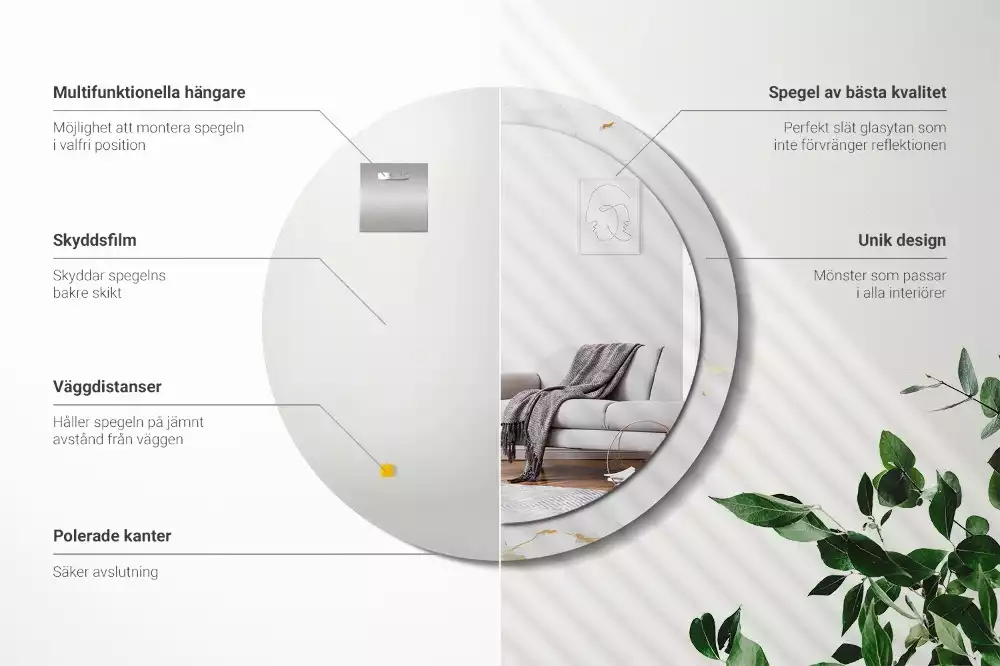 Ronde spiegel met decoratie Wit marmer