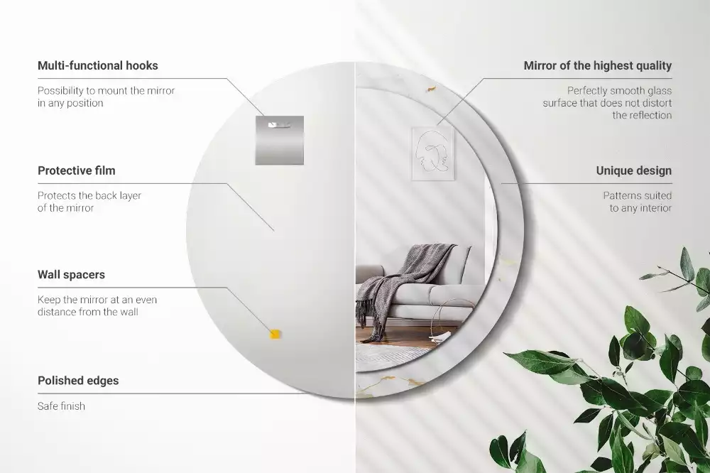 Ronde spiegel met decoratie Wit marmer