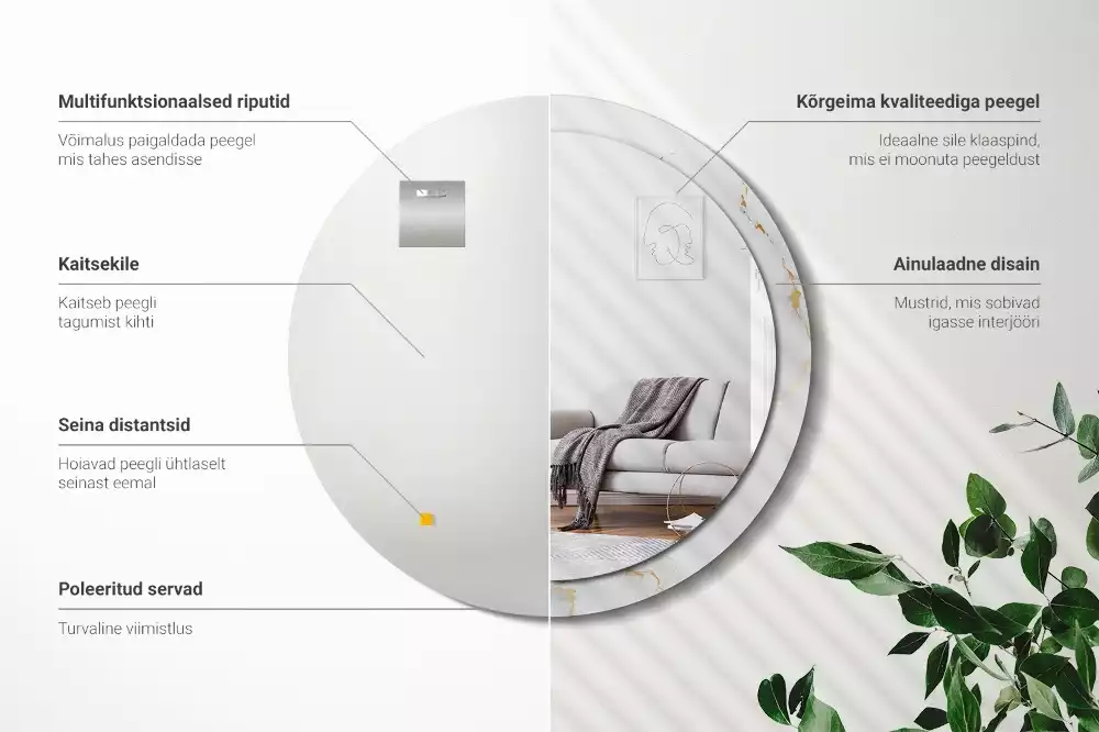 Ronde spiegel met decoratie Wit marmer