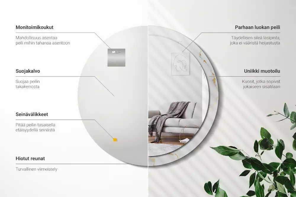 Ronde spiegel met decoratie Wit marmer