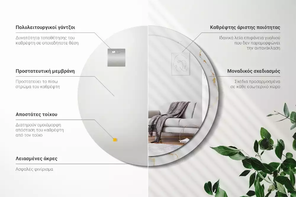 Ronde spiegel met decoratie Wit marmer