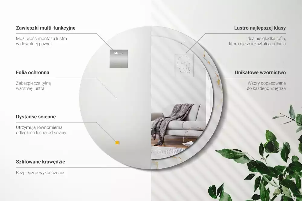 Ronde spiegel met decoratie Wit marmer