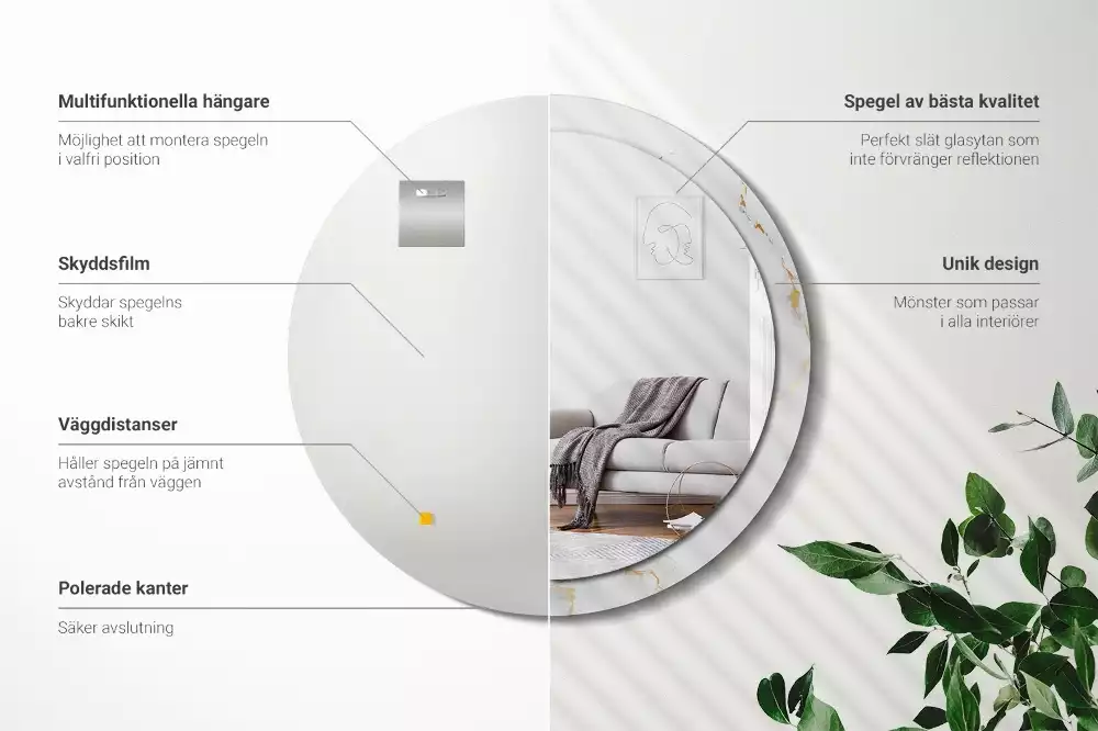 Ronde spiegel met decoratie Wit marmer