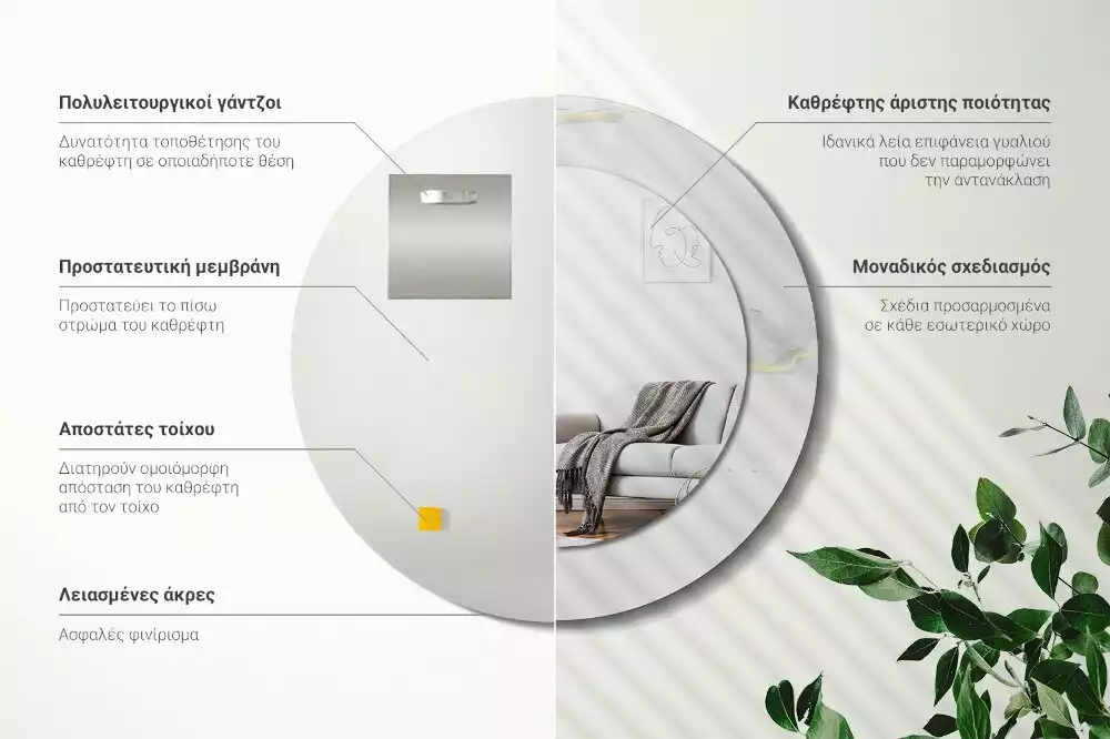 Ronde spiegel met decoratie Wit marmer