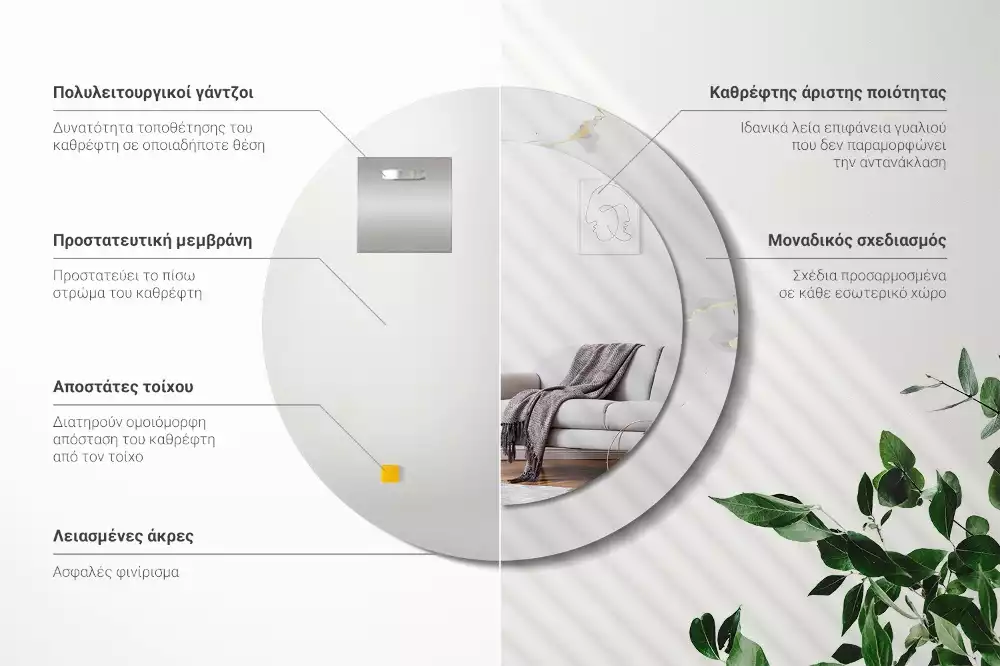 Ronde spiegel met decoratie Wit marmer