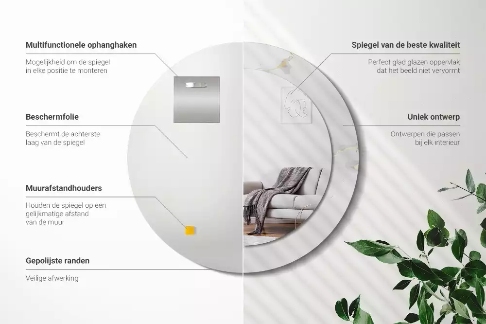 Ronde spiegel met decoratie Wit marmer