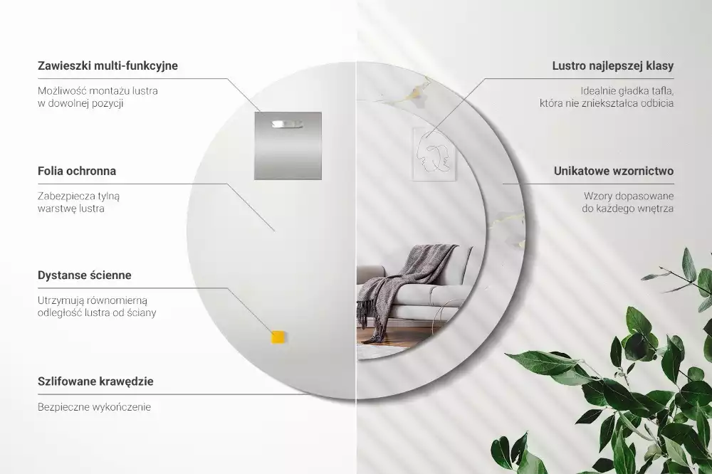 Ronde spiegel met decoratie Wit marmer