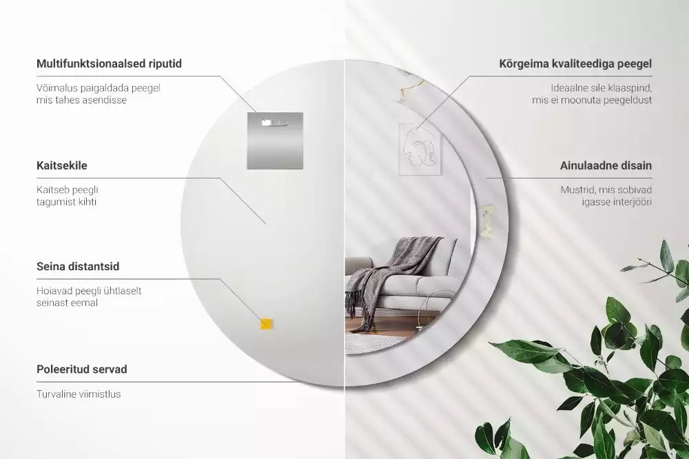 Ronde spiegel met decoratie Wit marmer
