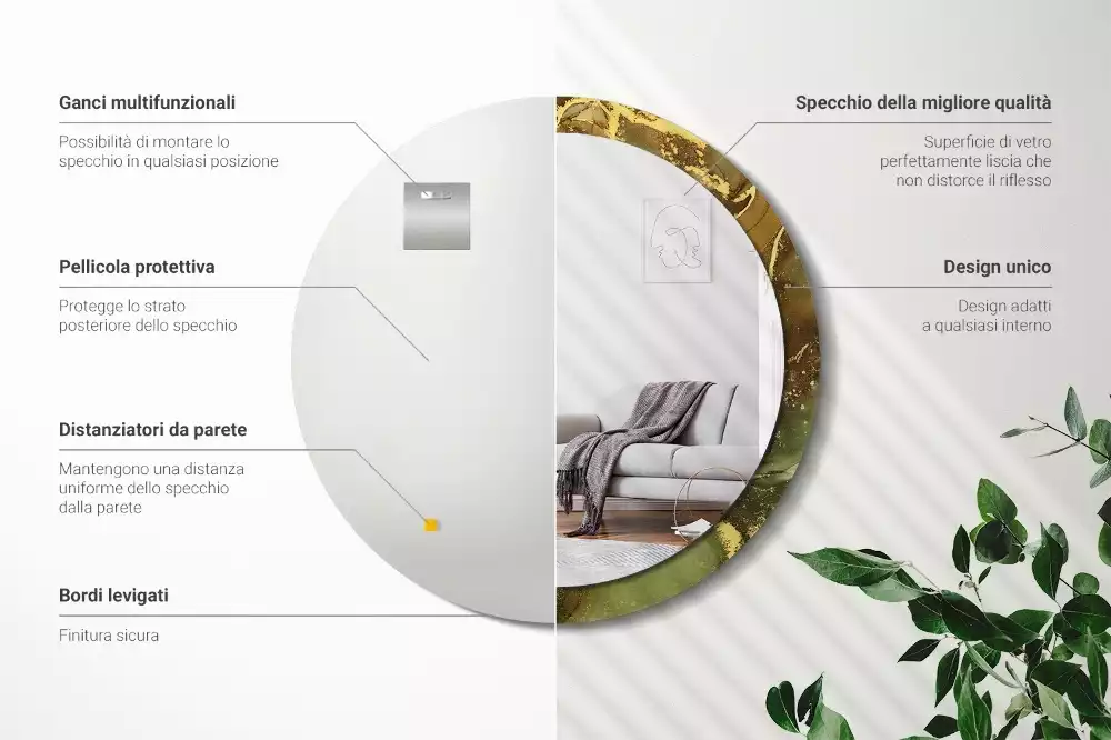 Ronde spiegel met bedrukte lijst Metalen wervelingen