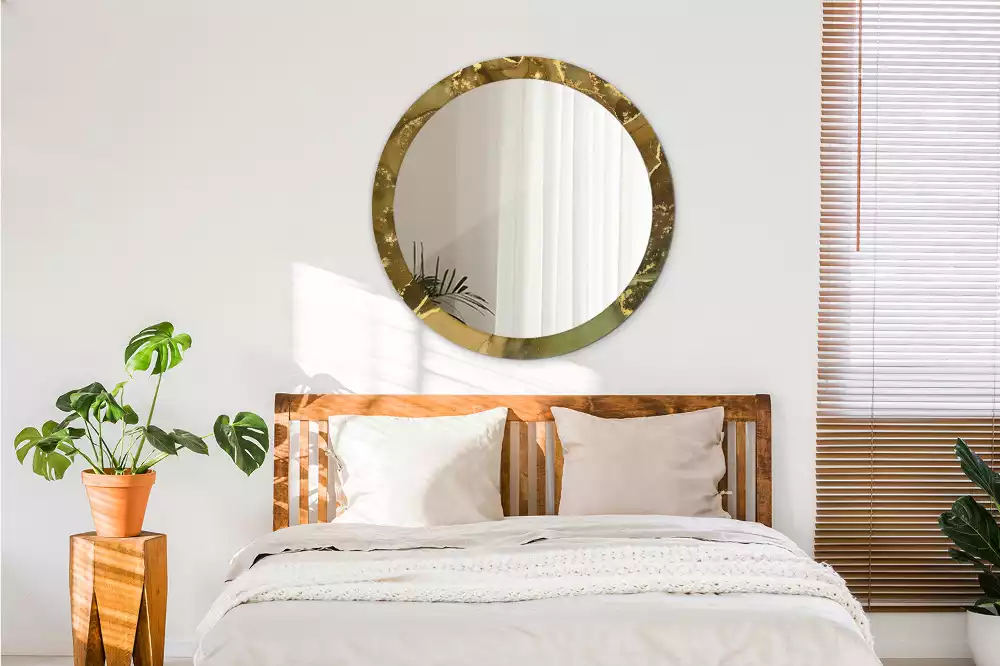 Ronde spiegel met bedrukte lijst Metalen wervelingen