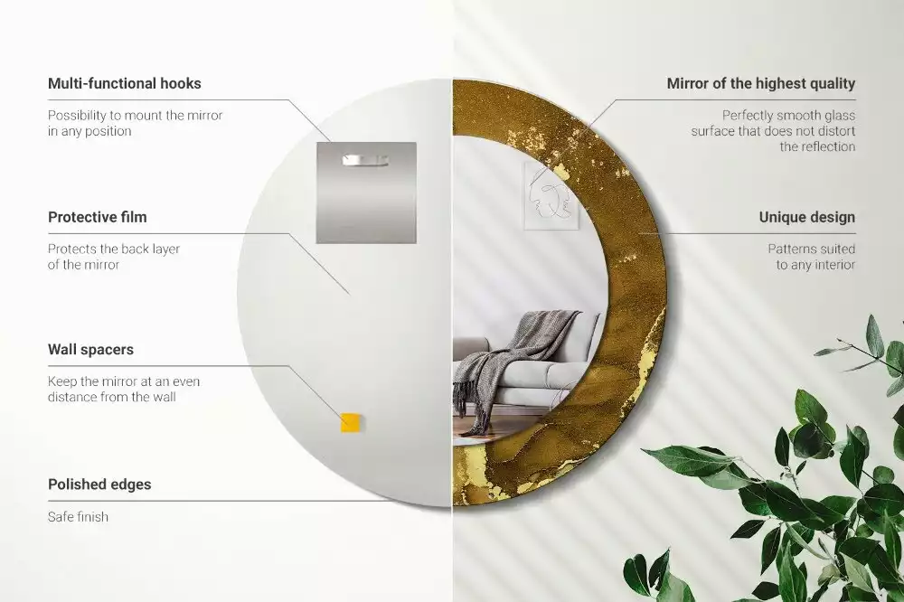 Ronde spiegel met bedrukte lijst Metalen wervelingen