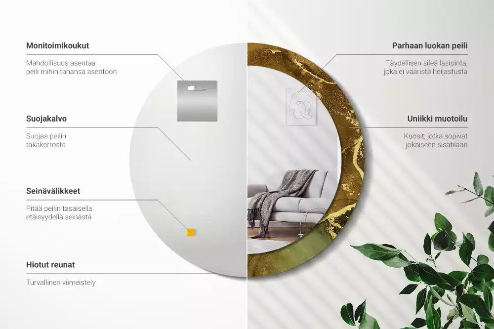 Ronde spiegel met bedrukte lijst Metalen wervelingen