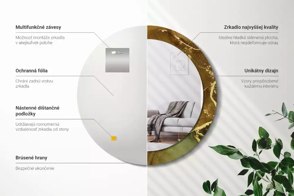 Ronde spiegel met bedrukte lijst Metalen wervelingen