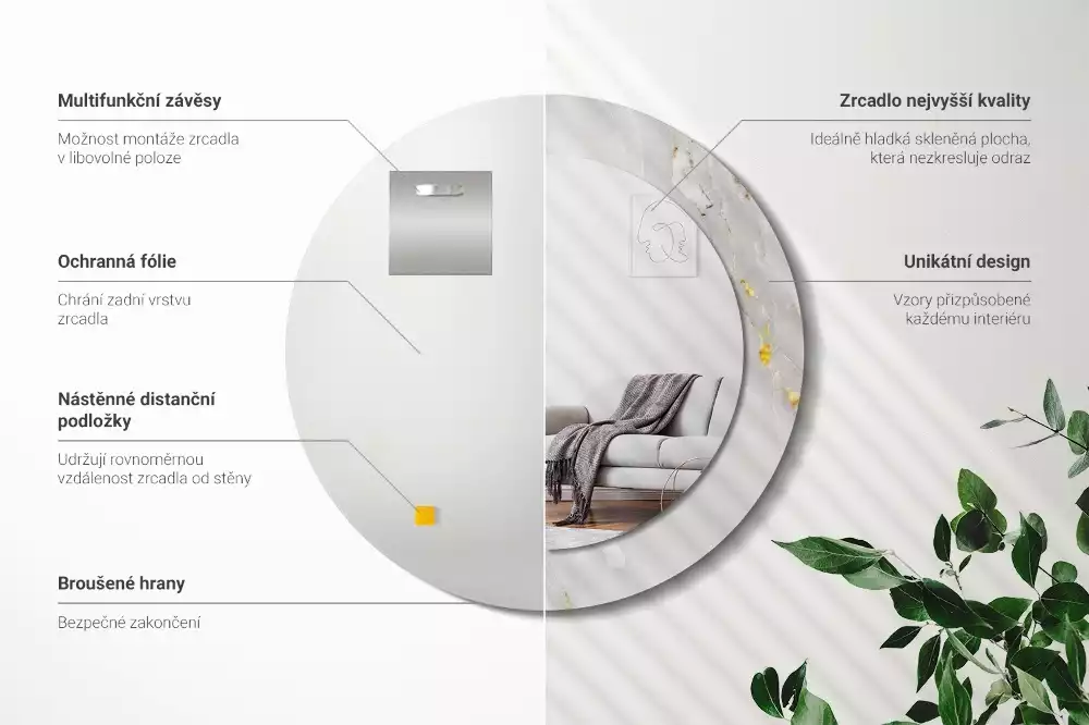 Bedrukte ronde spiegel Glanzend marmer