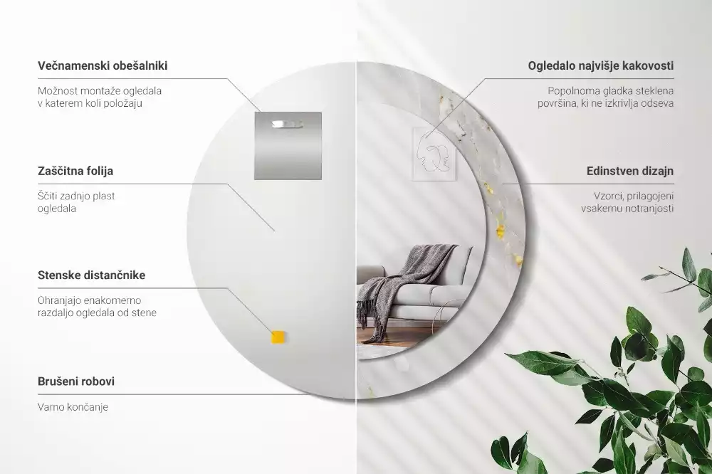 Bedrukte ronde spiegel Glanzend marmer