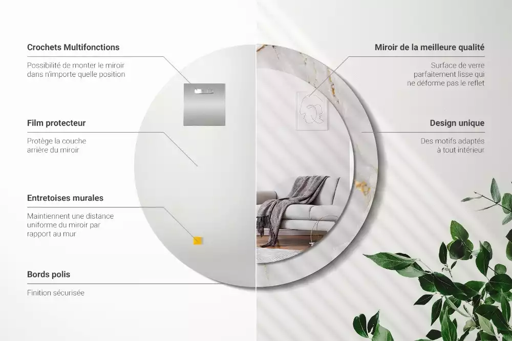 Bedrukte ronde spiegel Glanzend marmer