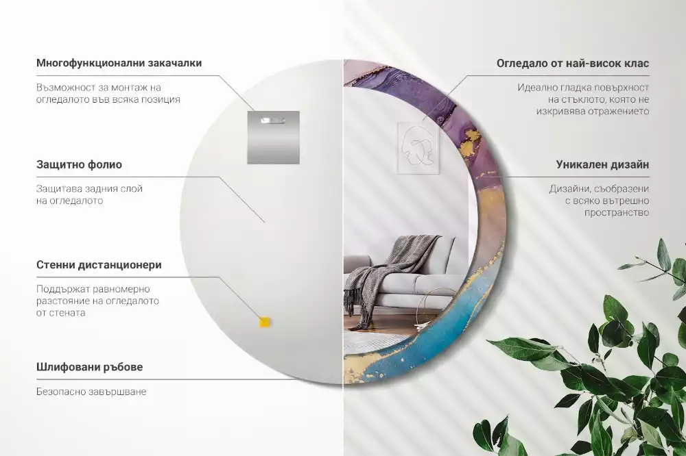 Ronde spiegel met bedrukte lijst Marmeren steen