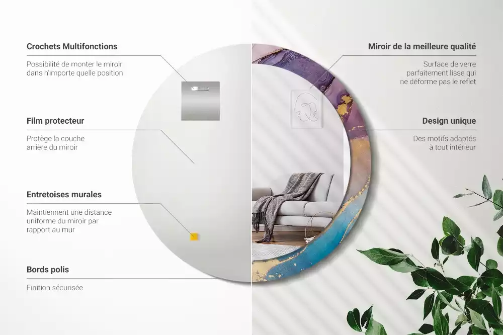 Ronde spiegel met bedrukte lijst Marmeren steen