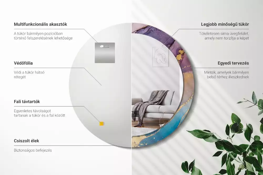 Ronde spiegel met bedrukte lijst Marmeren steen