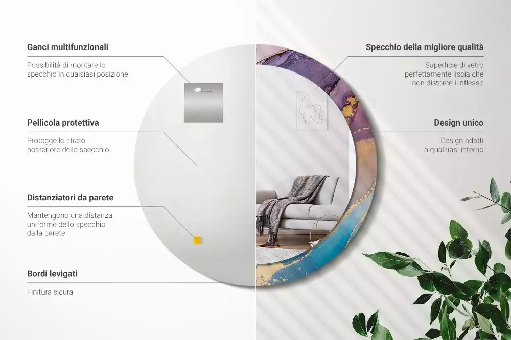 Ronde spiegel met bedrukte lijst Marmeren steen