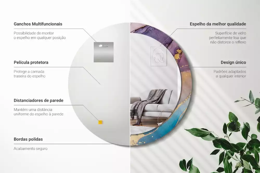 Ronde spiegel met bedrukte lijst Marmeren steen