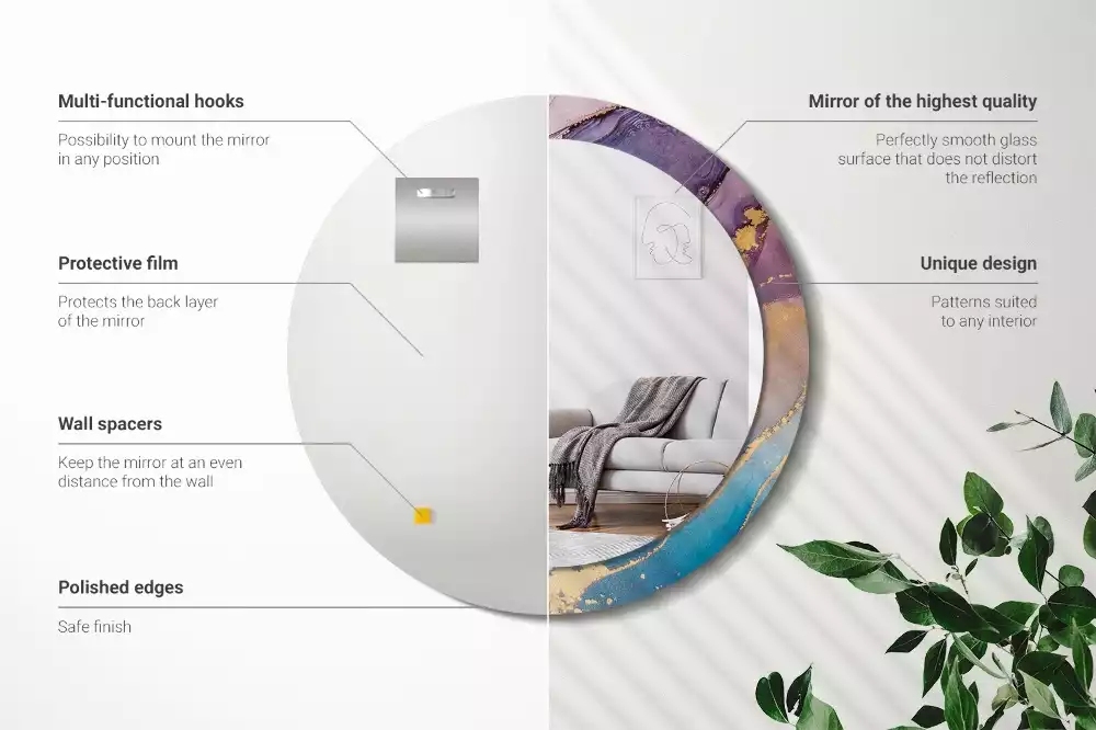 Ronde spiegel met bedrukte lijst Marmeren steen