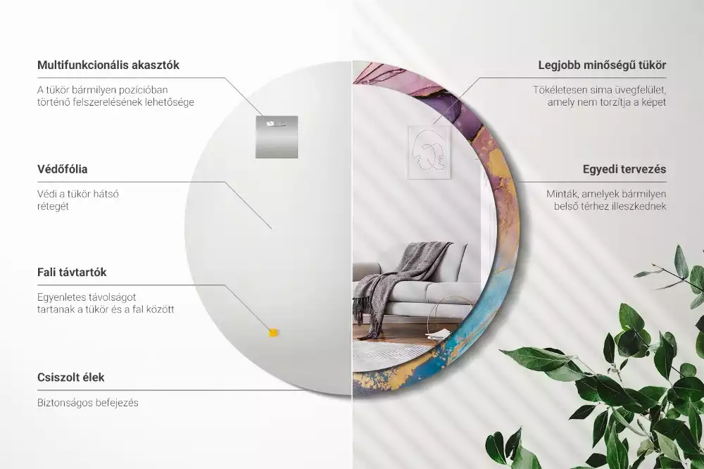 Ronde spiegel met bedrukte lijst Marmeren steen