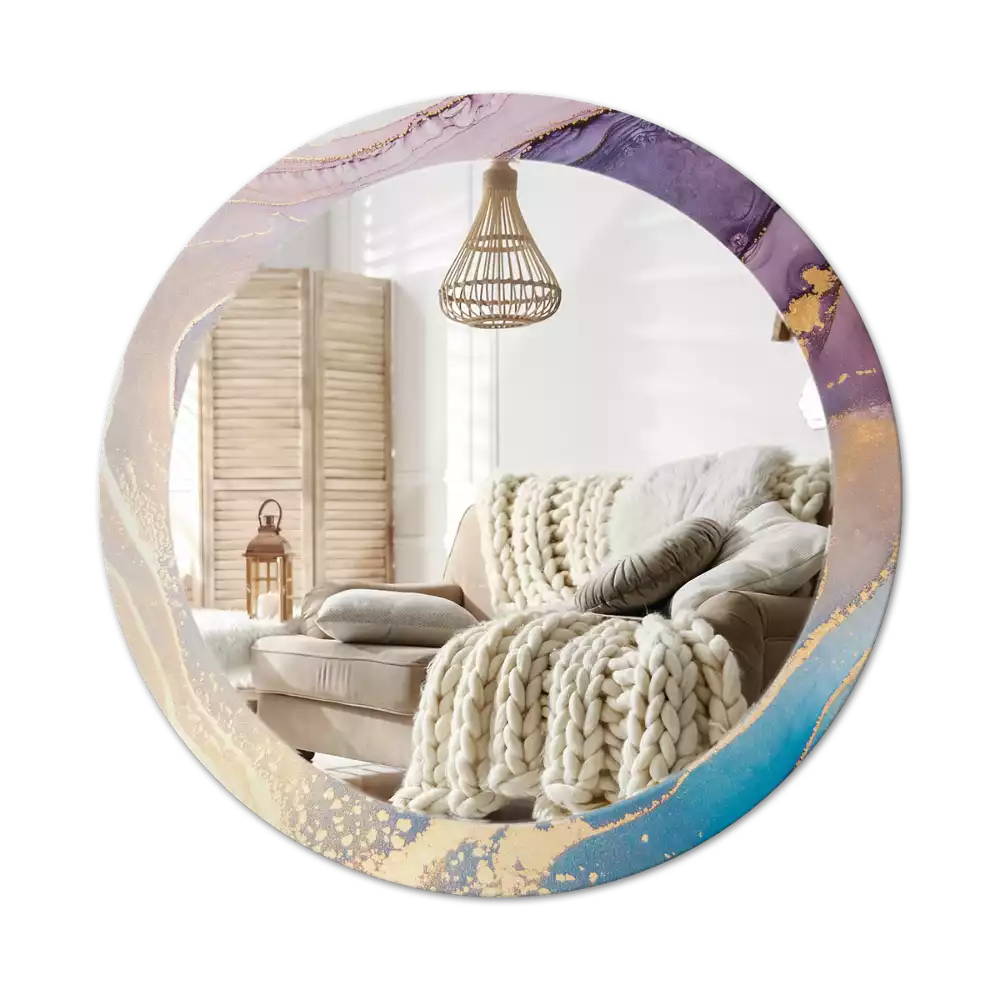 Ronde spiegel met bedrukte lijst Marmeren steen