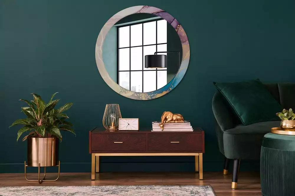 Ronde spiegel met bedrukte lijst Marmeren steen