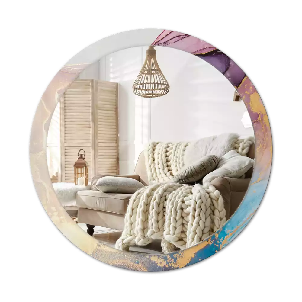 Ronde spiegel met bedrukte lijst Marmeren steen