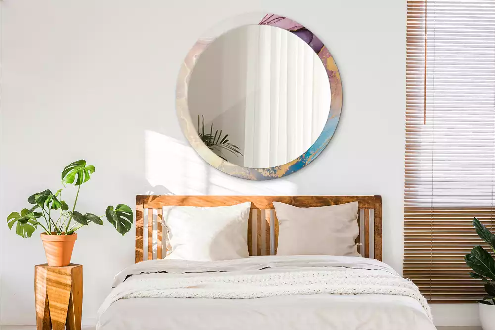 Ronde spiegel met bedrukte lijst Marmeren steen