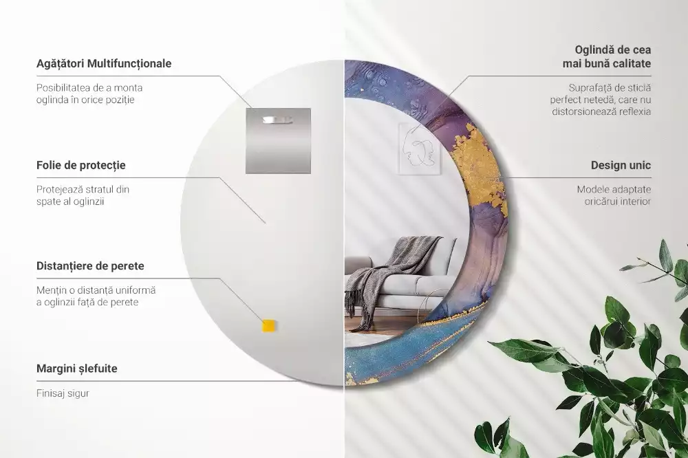 Ronde spiegel met bedrukte lijst Marmeren steen