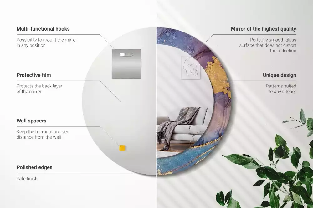 Ronde spiegel met bedrukte lijst Marmeren steen